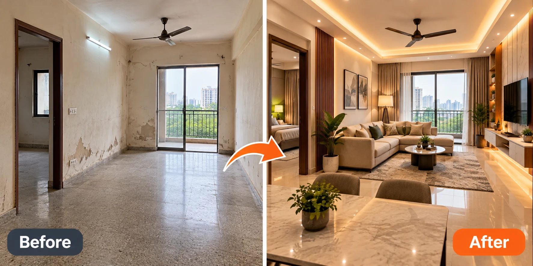 Living Room Renovation Before and After
