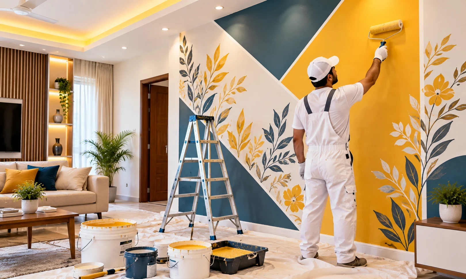 Modern Mural Painting in a Stylish Living Room